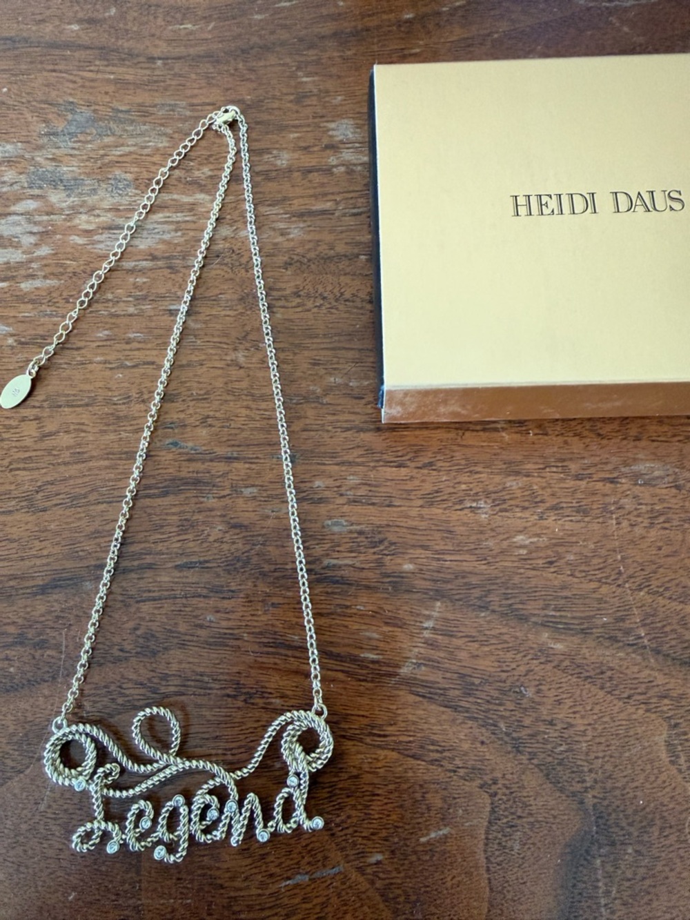 Heidi Daus Gold Tone 'Legend' Rope Script Necklace
